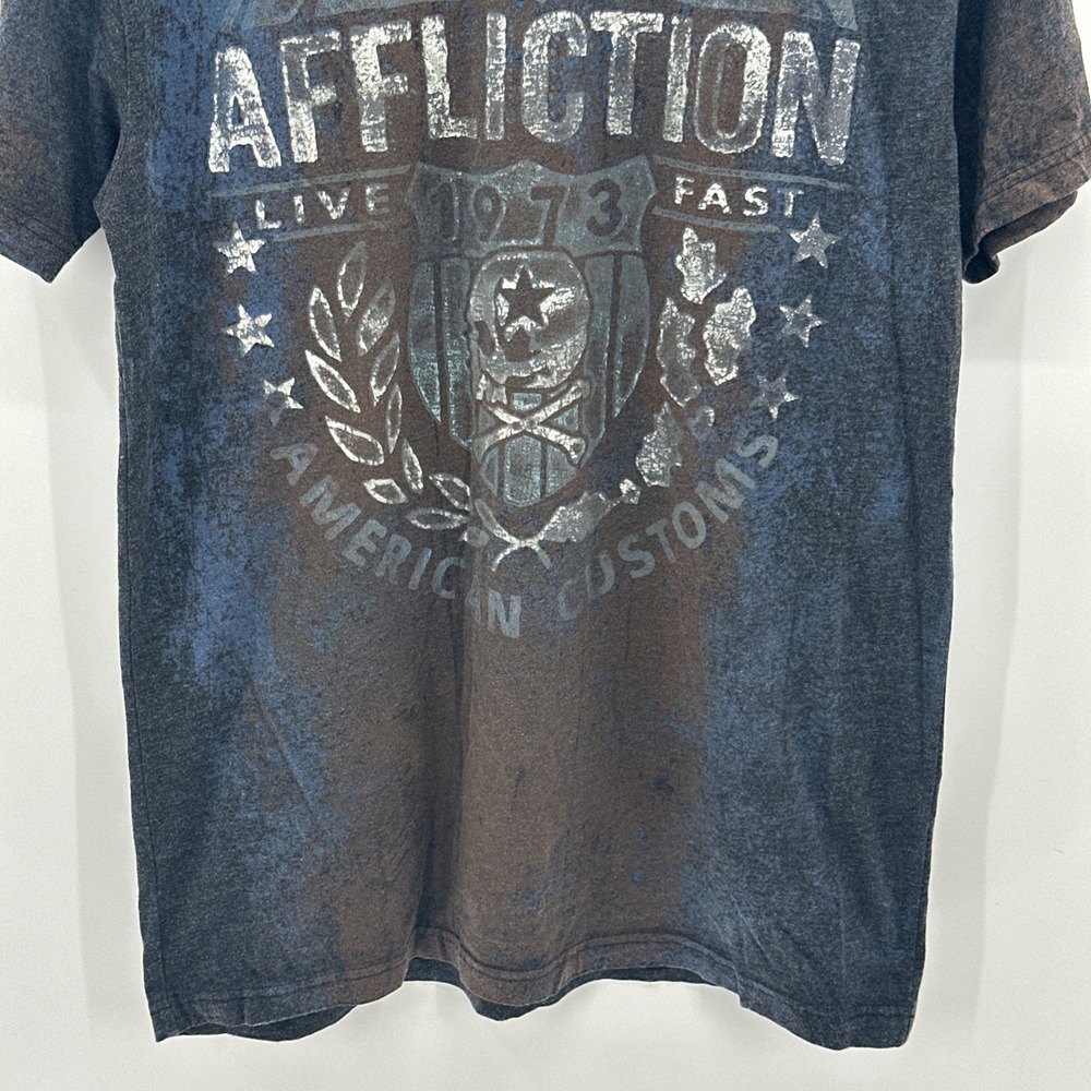 Affliction Shirt Mens Large Short Sleeve T Skull Biker Goth Y2K Emo‎ Patch MC L - Picture 3 of 9